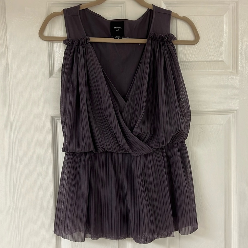 Deletta Women's Draped Neck Peplum Blouse Sleeveless